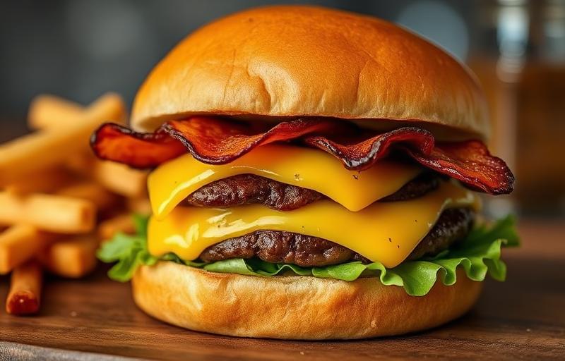 Bacon cheeseburger with fries