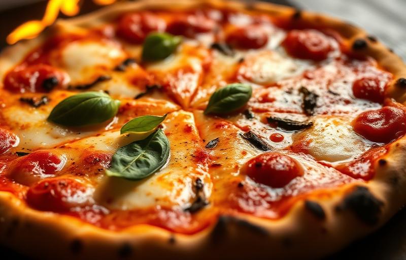 Wood-fired pizza with basil